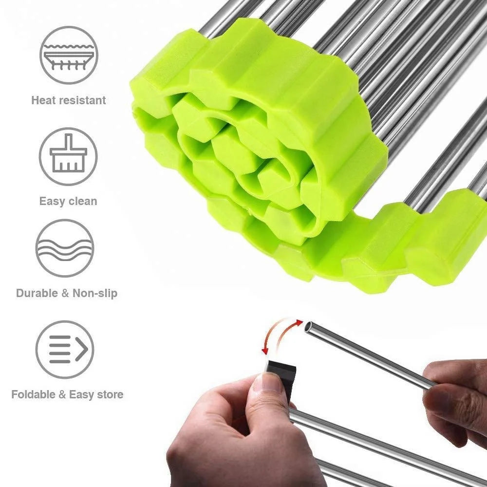 Roll-Up Foldable Over-the-Sink Stainless Steel Dish Drying Rack