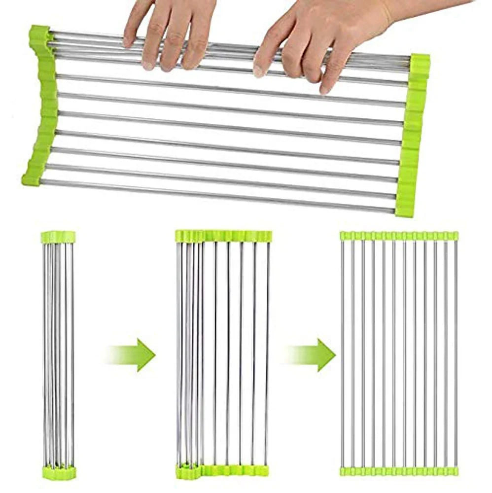 Roll-Up Foldable Over-the-Sink Stainless Steel Dish Drying Rack