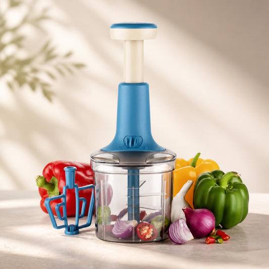 Manual Hand Press 4-Blade Vegetable & Onion Chopper for Kitchen