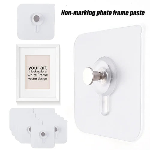 Non-Marking Adhesive Photo Frame Hooks - Heavy Duty Wall Hanging Screws for Pictures & Decor
