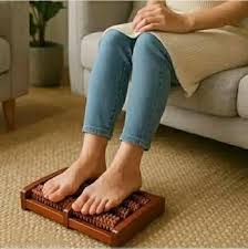 Dual Wooden Acupressure Foot Massager Roller for Relaxation