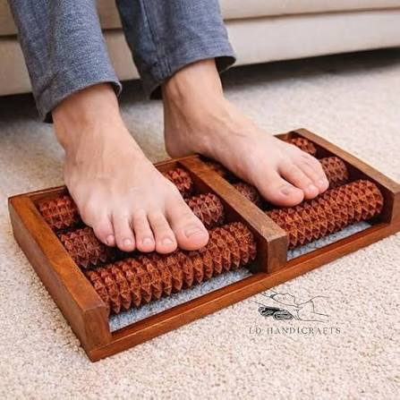 Dual Wooden Acupressure Foot Massager Roller for Relaxation