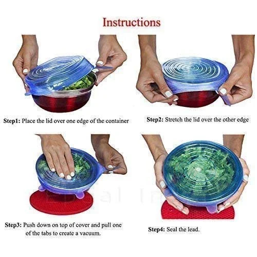 Reusable Silicone Stretchable Food Storage Lids (Set of 6)