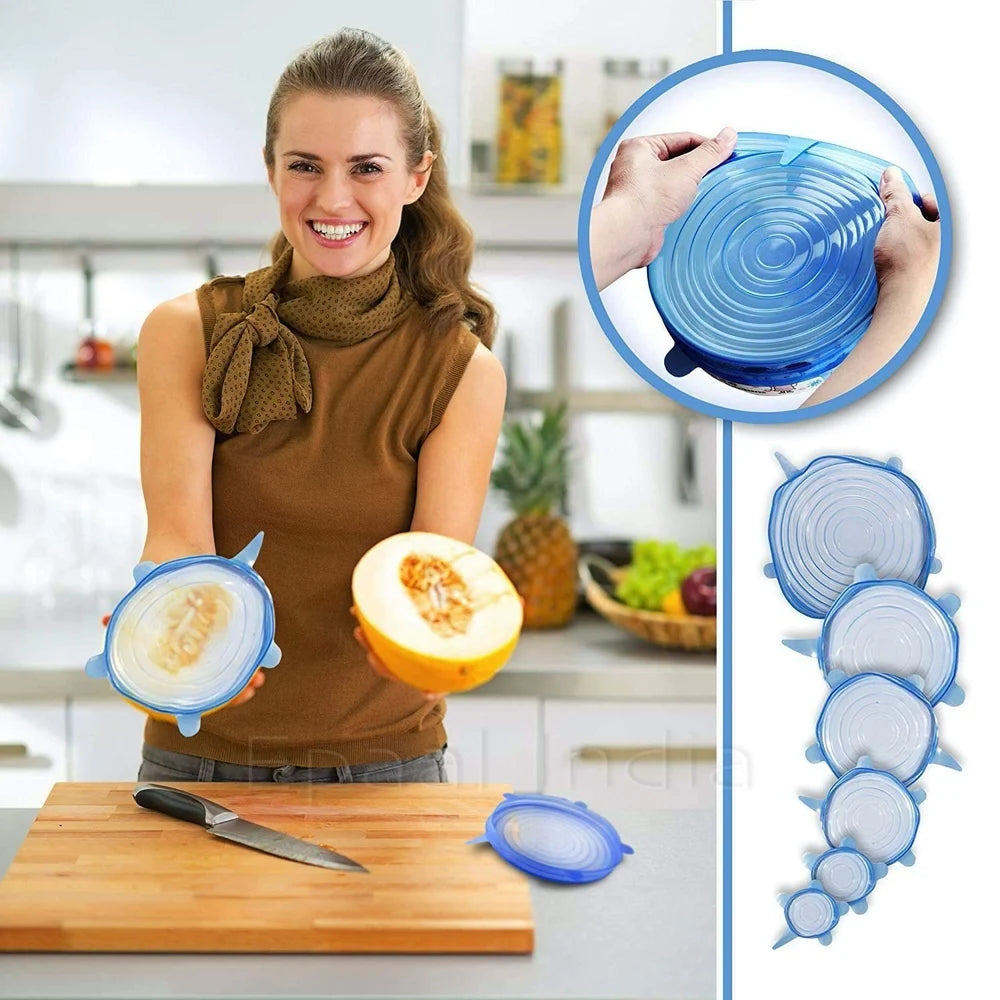 Reusable Silicone Stretchable Food Storage Lids (Set of 6)