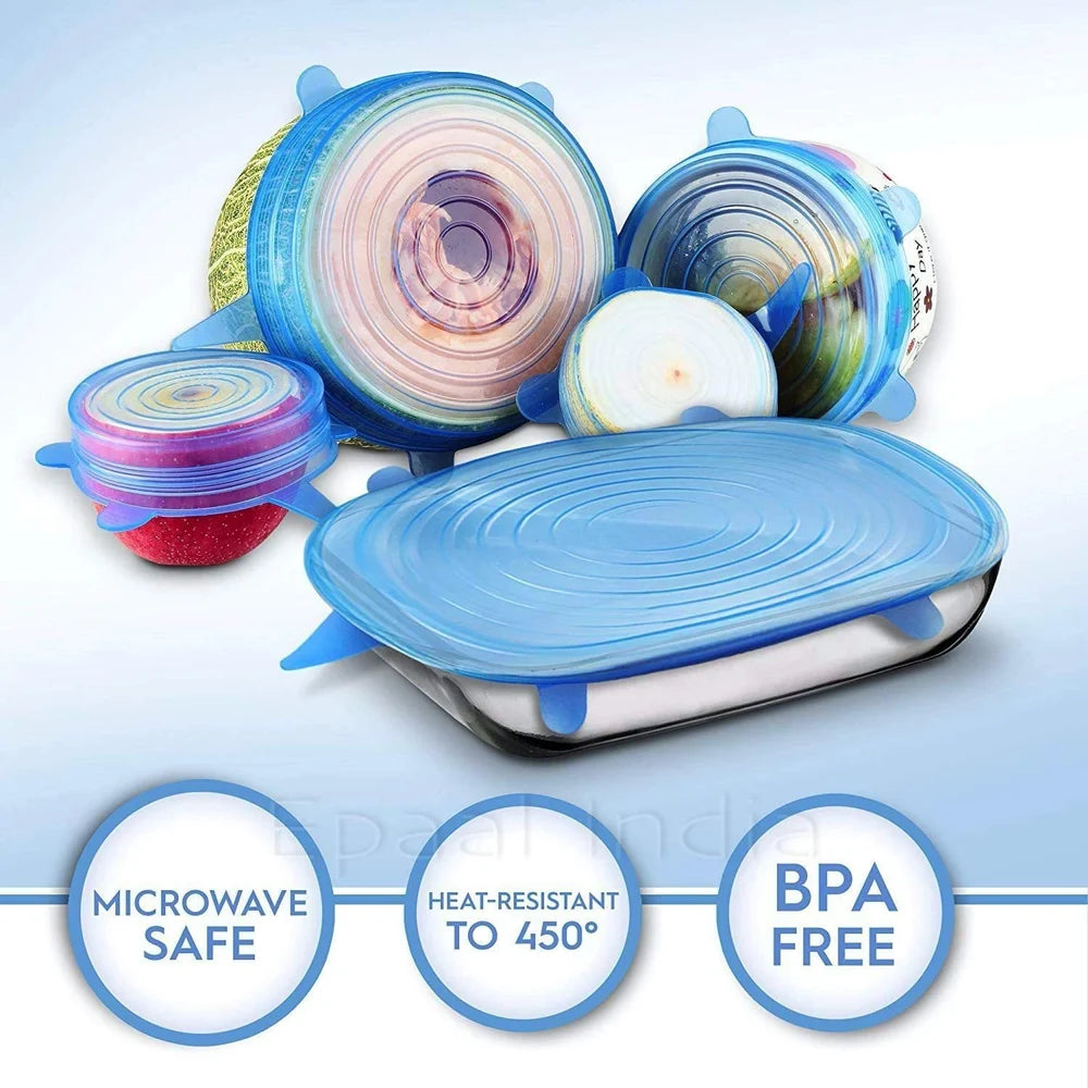 Reusable Silicone Stretchable Food Storage Lids (Set of 6)