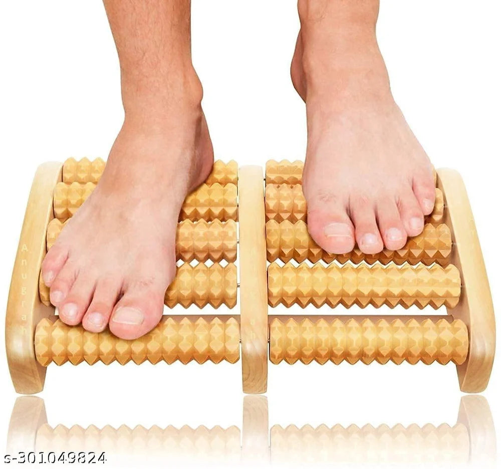 Dual Wooden Acupressure Foot Massager Roller for Relaxation