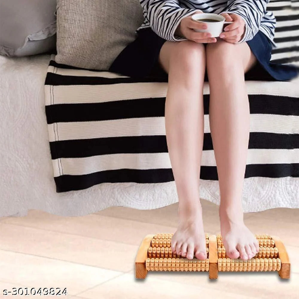 Dual Wooden Acupressure Foot Massager Roller for Relaxation